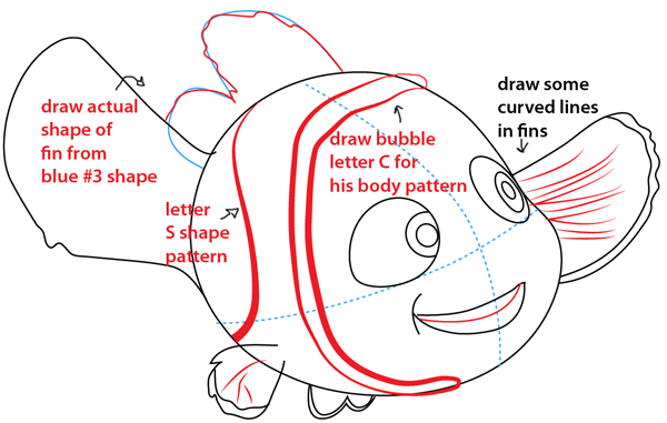 Step 8 : Drawing Nemo from Disney's Finding Nemo Easy Steps Lesson