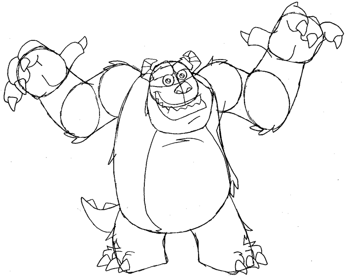 Step 9 : Drawing Sulley from Monsters Inc. Easy Steps Lesson