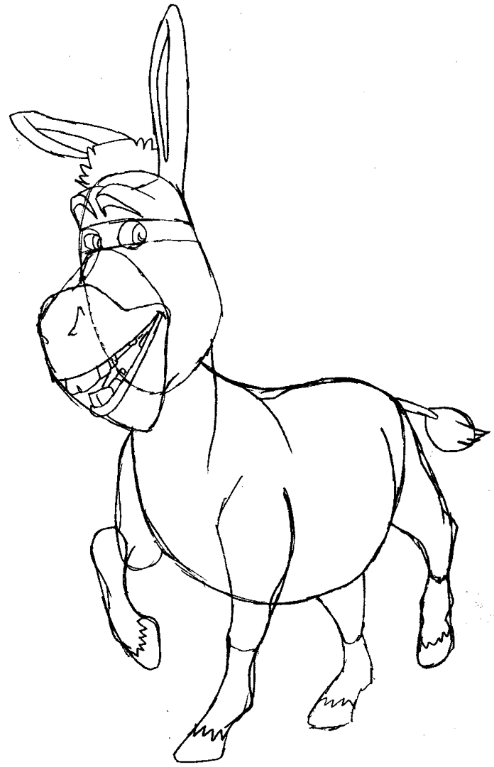 Step 9 : Drawing Donkey from Shrek Easy Steps Lesson