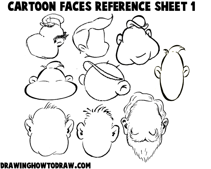 Cartoon Faces Reference Sheets and Heads Examples for Drawing Practice -  How to Draw Step by Step Drawing Tutorials