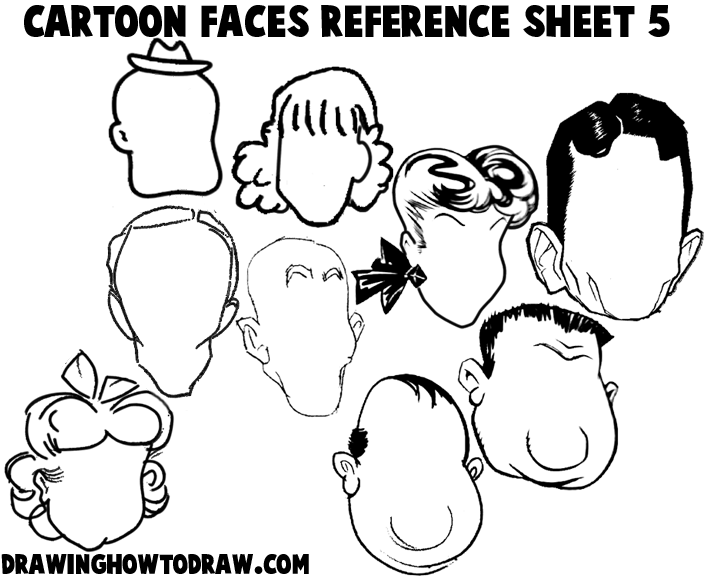 Cartoon Faces Reference Sheets and Heads Examples for Drawing Practice -  How to Draw Step by Step Drawing Tutorials