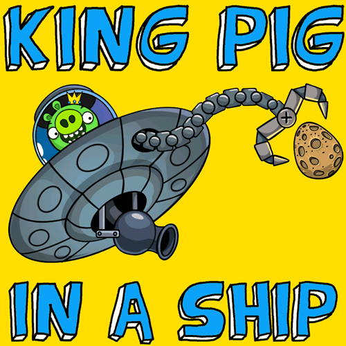 How to draw King Pig in Space Ship from Angry Birds Space with easy step by step drawing tutorial