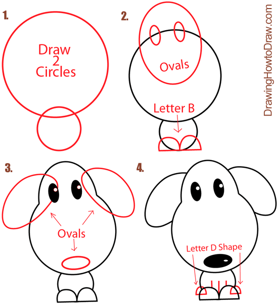 How to draw a puppy dog with circles