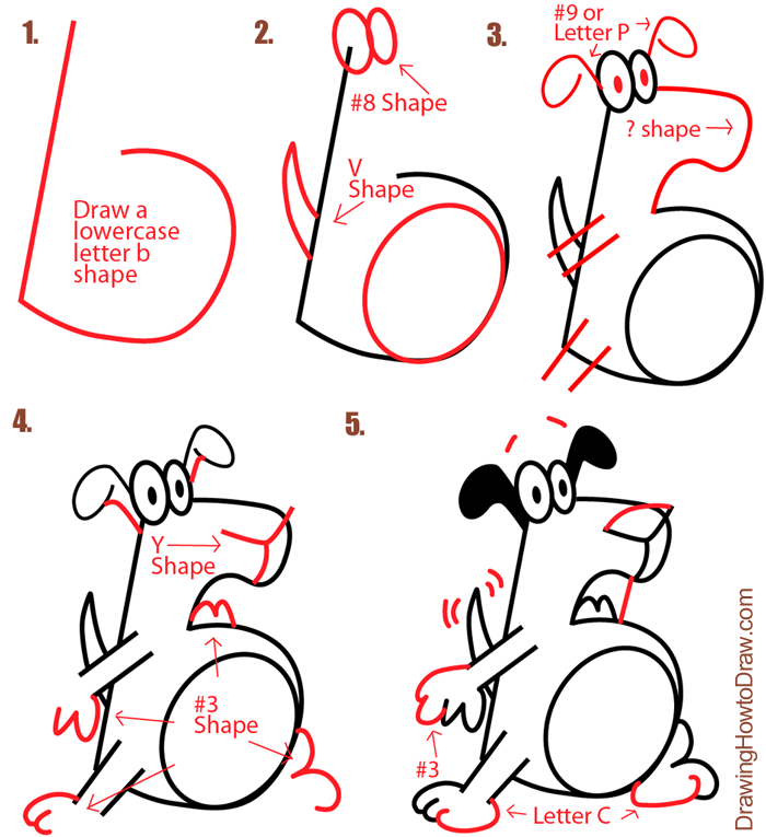Drawing a cartoon dog with a lowercase letter b