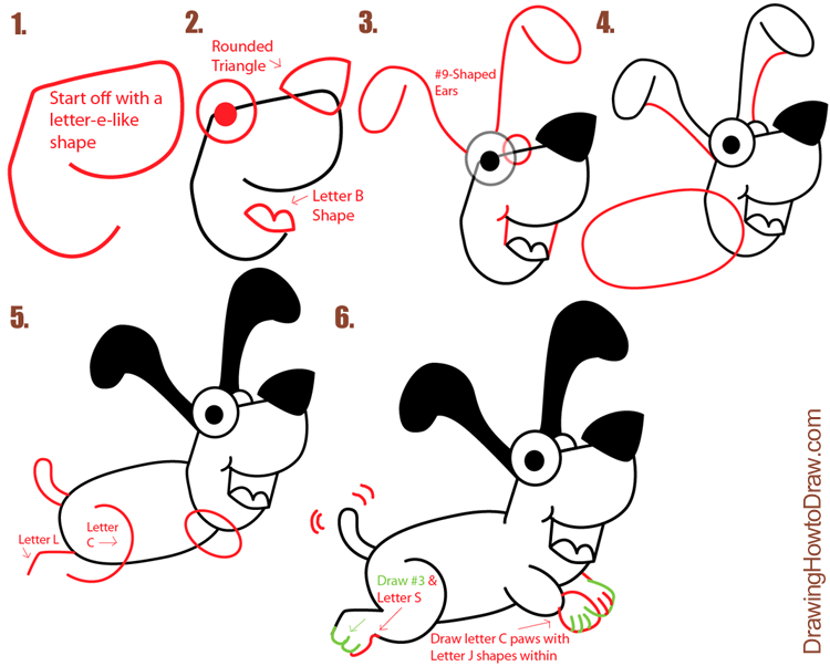 How to draw a puppy with a lowercase e body