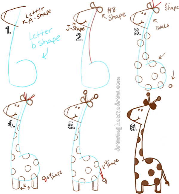Draw a Cartoon Giraffe with a lowecase letter b shape