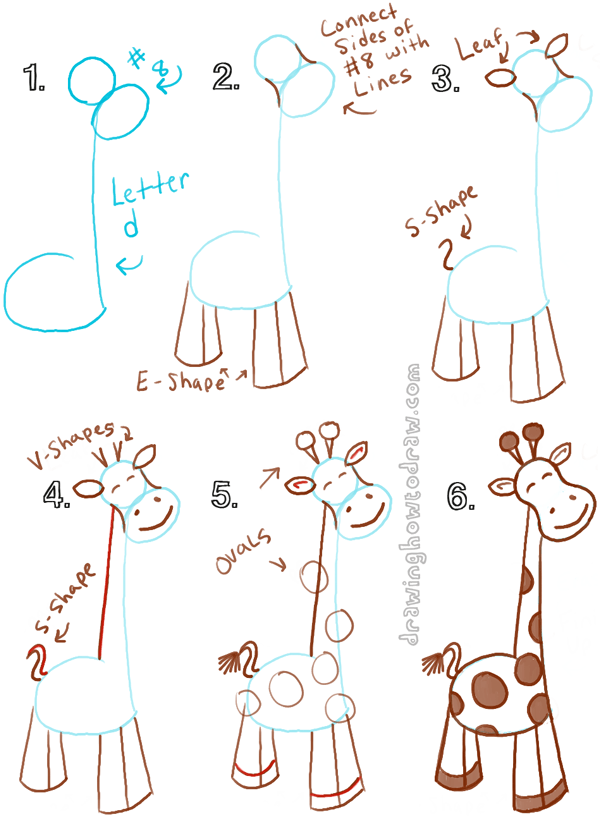 Big Guide to Drawing Cartoon Giraffes with Basic Shapes for Kids - How