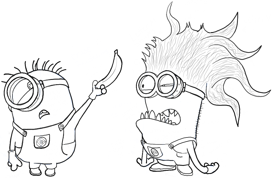 Finished Drawing of Stuart Handing an Evil Minion a Banana