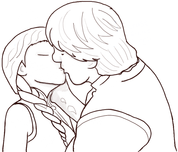 Finished Drawing of Princess Anna and Kristoff Kissing from Disneys Frozen Movie