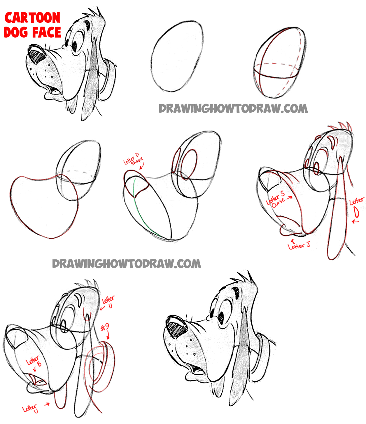 How To Draw Cartoon Dogs Face And Head In Easy Steps Lesson How