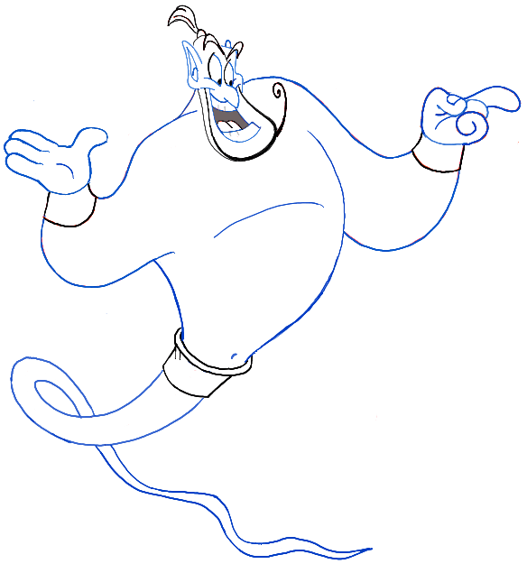 Black and White Drawing of the Genie from Aladdin