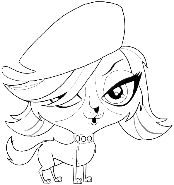 Finished Black and White Line Drawing of Zoe Trent from Littlest Pet Shop