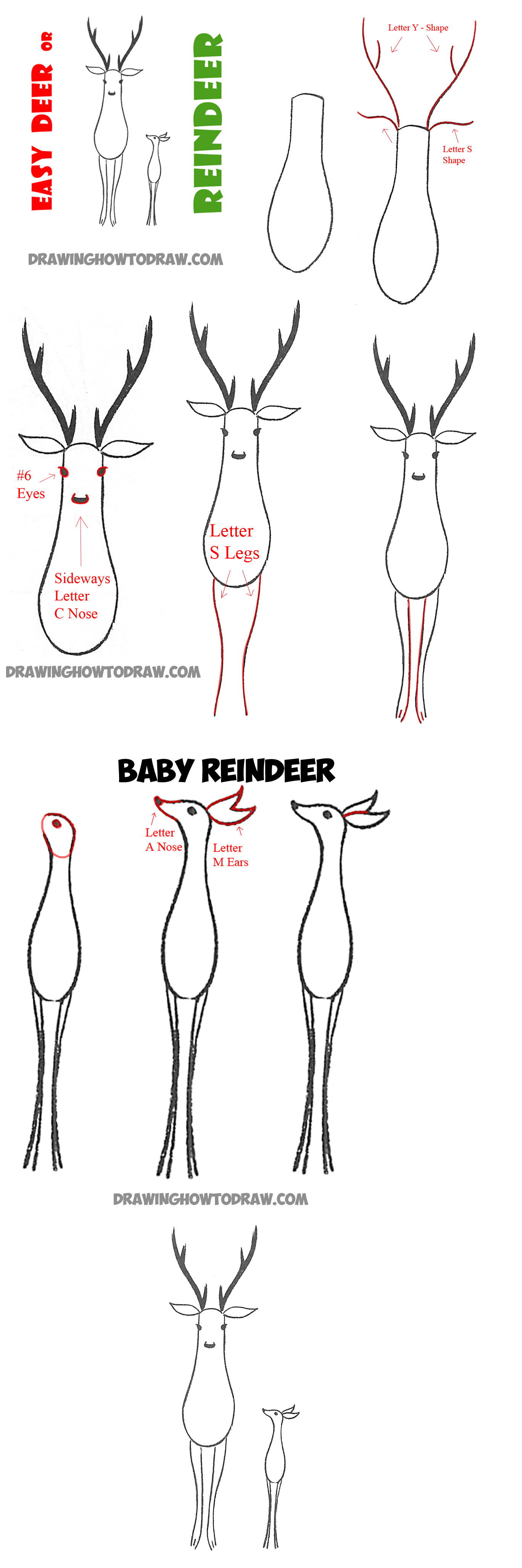 how to draw cartoon reindeer for kids