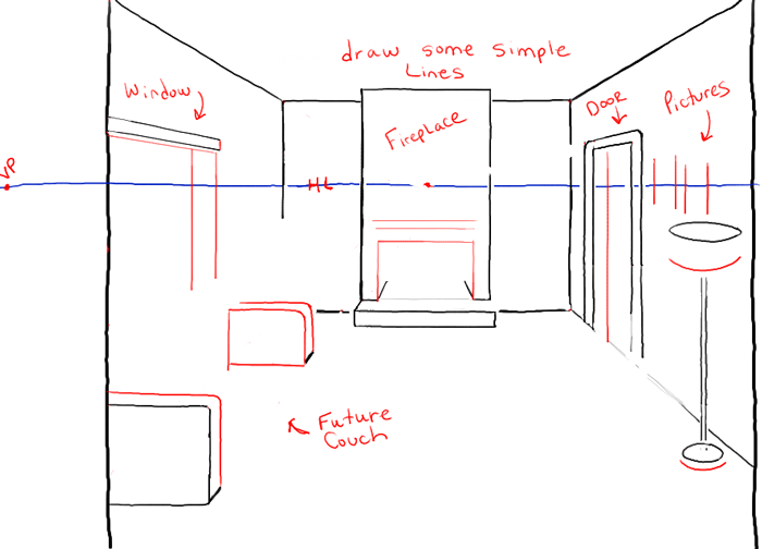 How To Draw A Room With Perspective Drawing Tutorial Of A