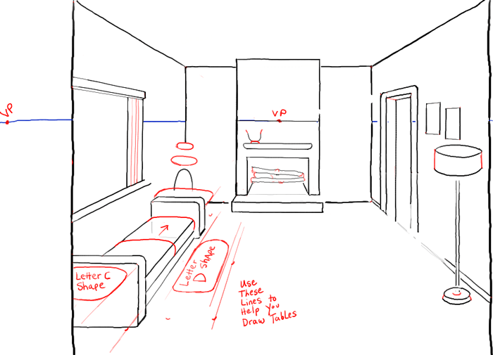 How To Draw A Room With Perspective Drawing Tutorial Of A