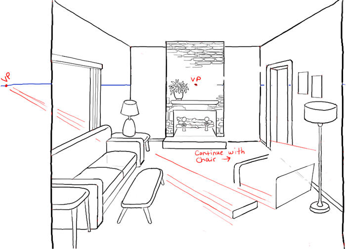 How To Draw A Room With Perspective Drawing Tutorial Of A