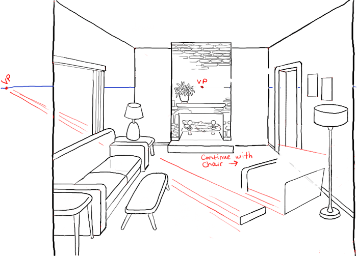 living room sketch. hand drawing interior perspective of modern living room.  Stock Illustration | Adobe Stock