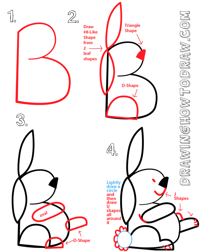 Drawing a Bunny Rabbit from a Capital Letter B Shape