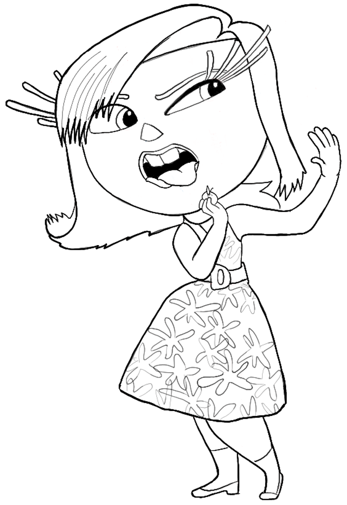 Black and white drawing of disgust from disney pixars inside out