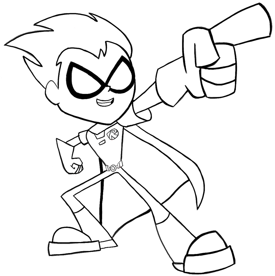 Finished Black and White Drawing of Robin from Teen Titans Go