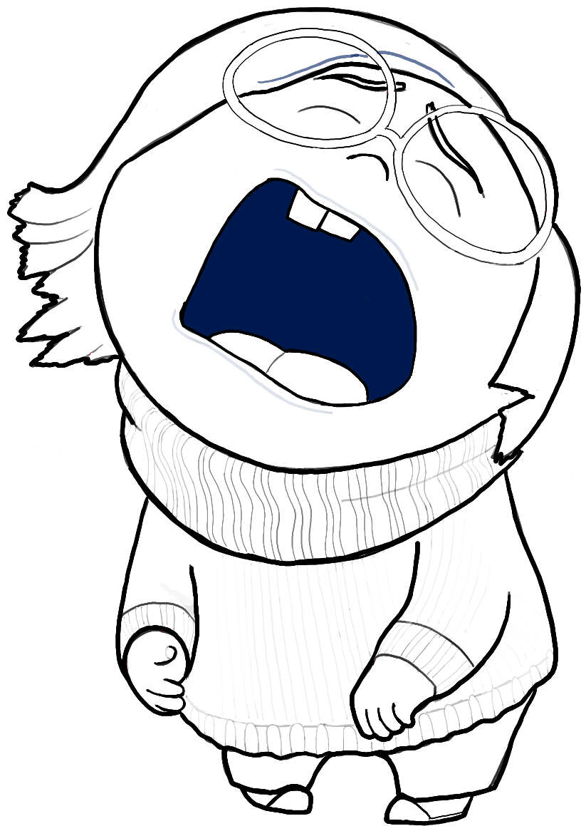 Finished Black and White Line Drawing of Sadness from Inside Out