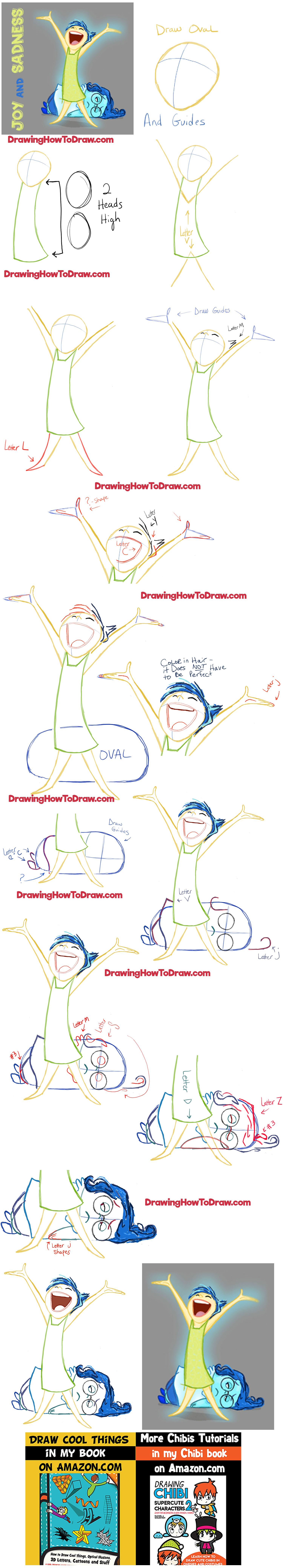 How to Draw Joy and Sadness from Inside Out with Simple Step by Step Drawing Tutorial for Kids