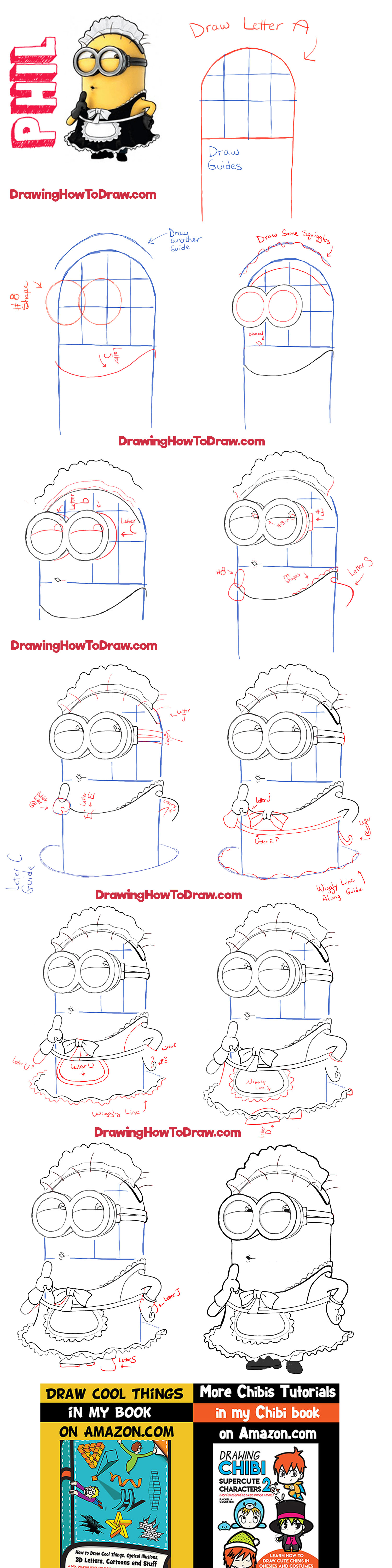 How to Draw Phil the Minion Dressed up as a Maid from Despicable Me 2 Step by Step