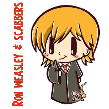 How to Draw Cute Chibi Ron Weasley and Scabbers the Rat from Harry Potter with Easy Steps