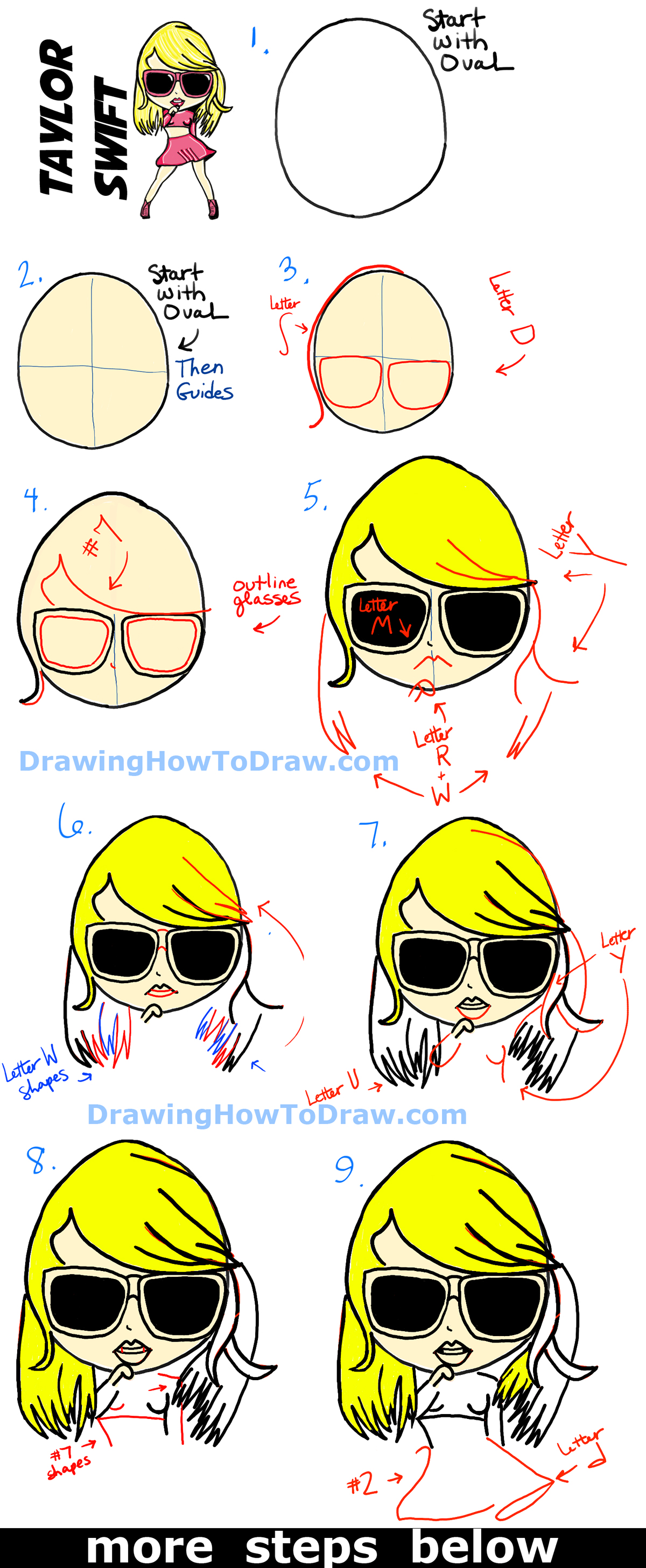 How to Draw Taylor Swift as Cute Cartoon Chibi Drawing Tutorial