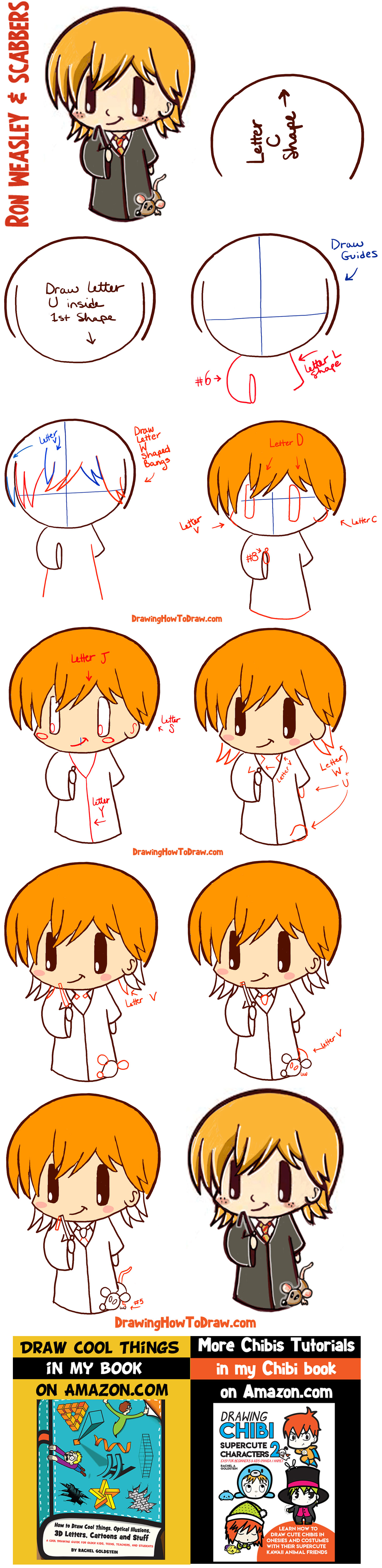 How to Draw Cute Chibi Ron Weasley and Scabbers the Rat from Harry Potter