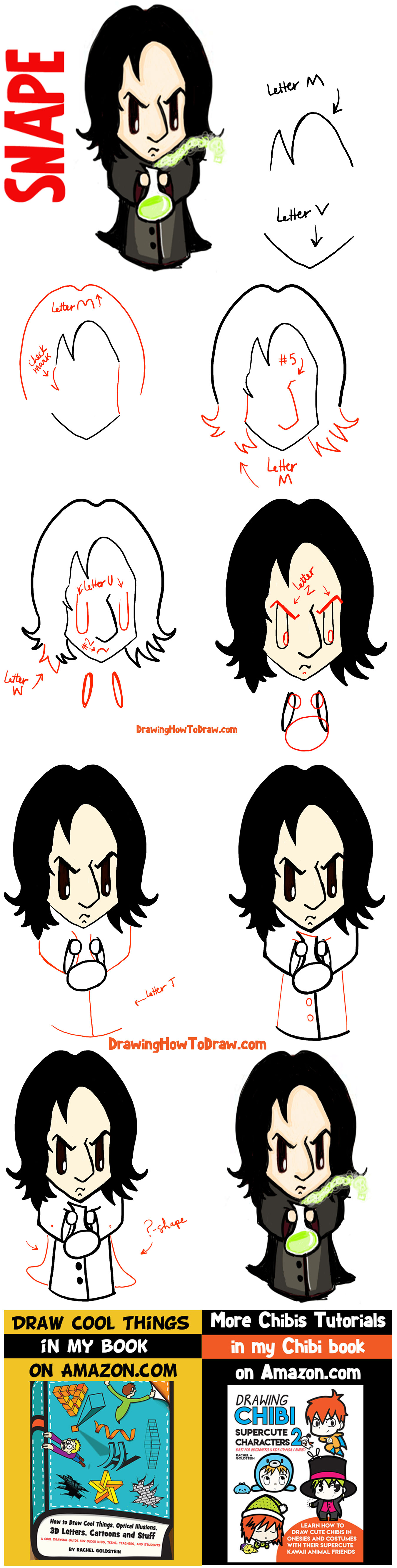 How to Draw Cute Chibi Severus Snape from Harry Potter in Easy Steps