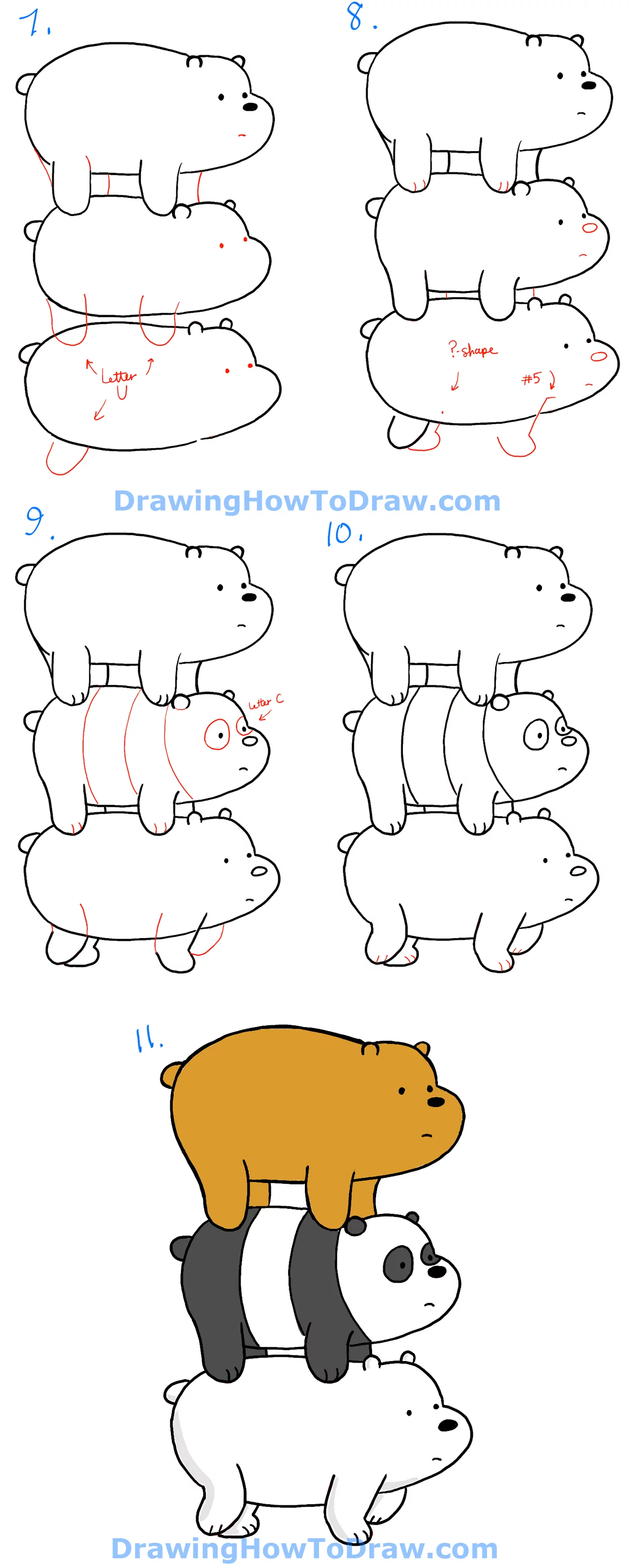 How To Draw We Bare Bears, Step by Step, Drawing Guide, by Dawn - DragoArt
