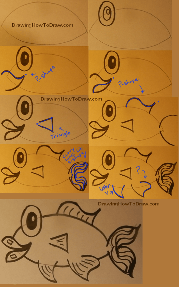 Drawing a Cartoon Fish with Easy Sketching Instructions - How to