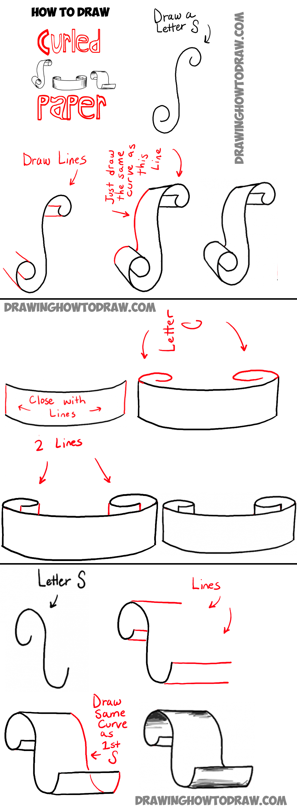 how to draw curled paper - like scrolls