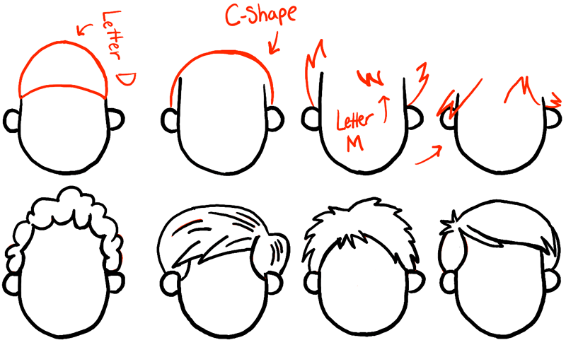 How to Draw Boys and Mens Hair Styles for Cartoon Characters Drawing