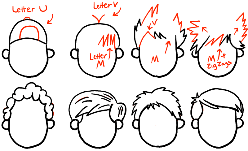 How to Draw Boys and Mens Hair Styles for Cartoon 