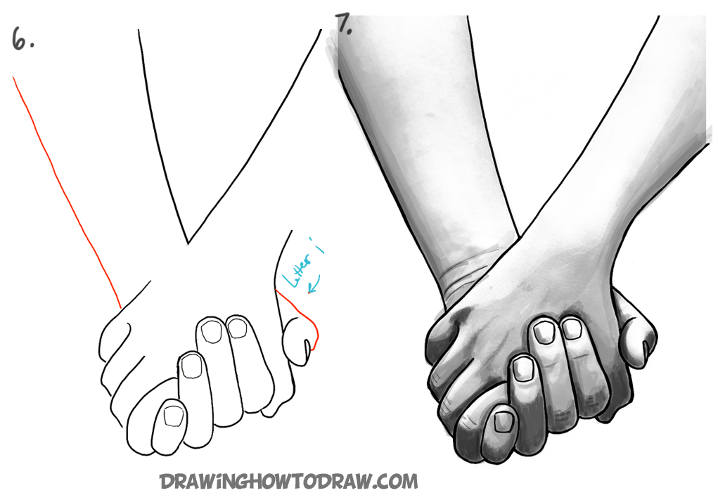 How To Draw Holding Hands, Step by Step, Drawing Guide, by Dawn