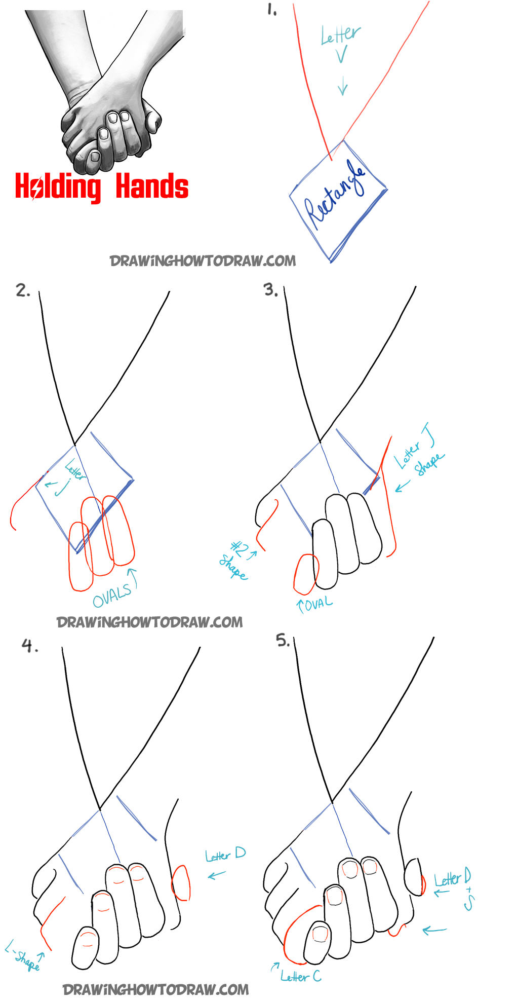Here are the Steps to drawing two people holding hands: