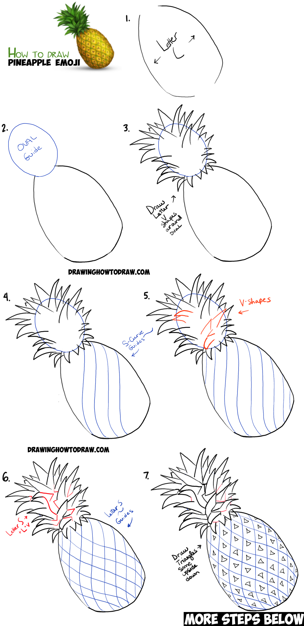 learn how to draw a pineapple emoji step by step instructions