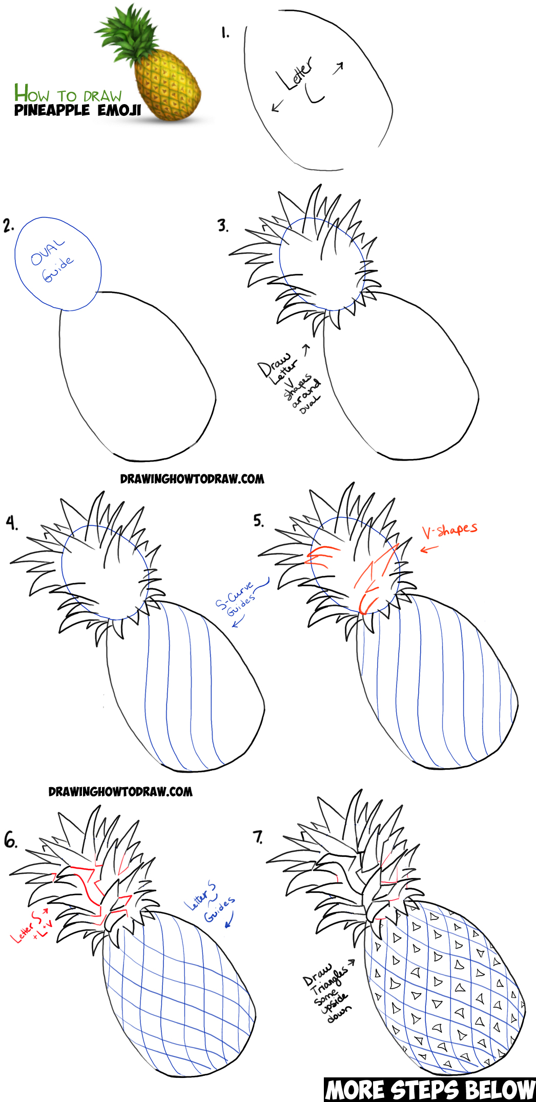 How to Draw a Pineapple Emoji Easy Step by Step Drawing Tutorial - How