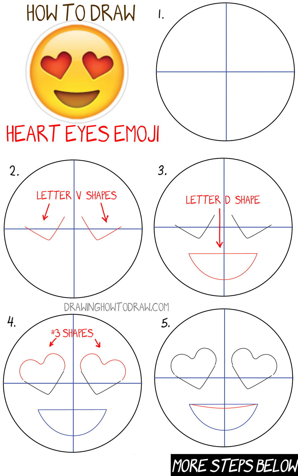 How to Draw Heart Eyes Emoji Face - Easy Steps Lesson