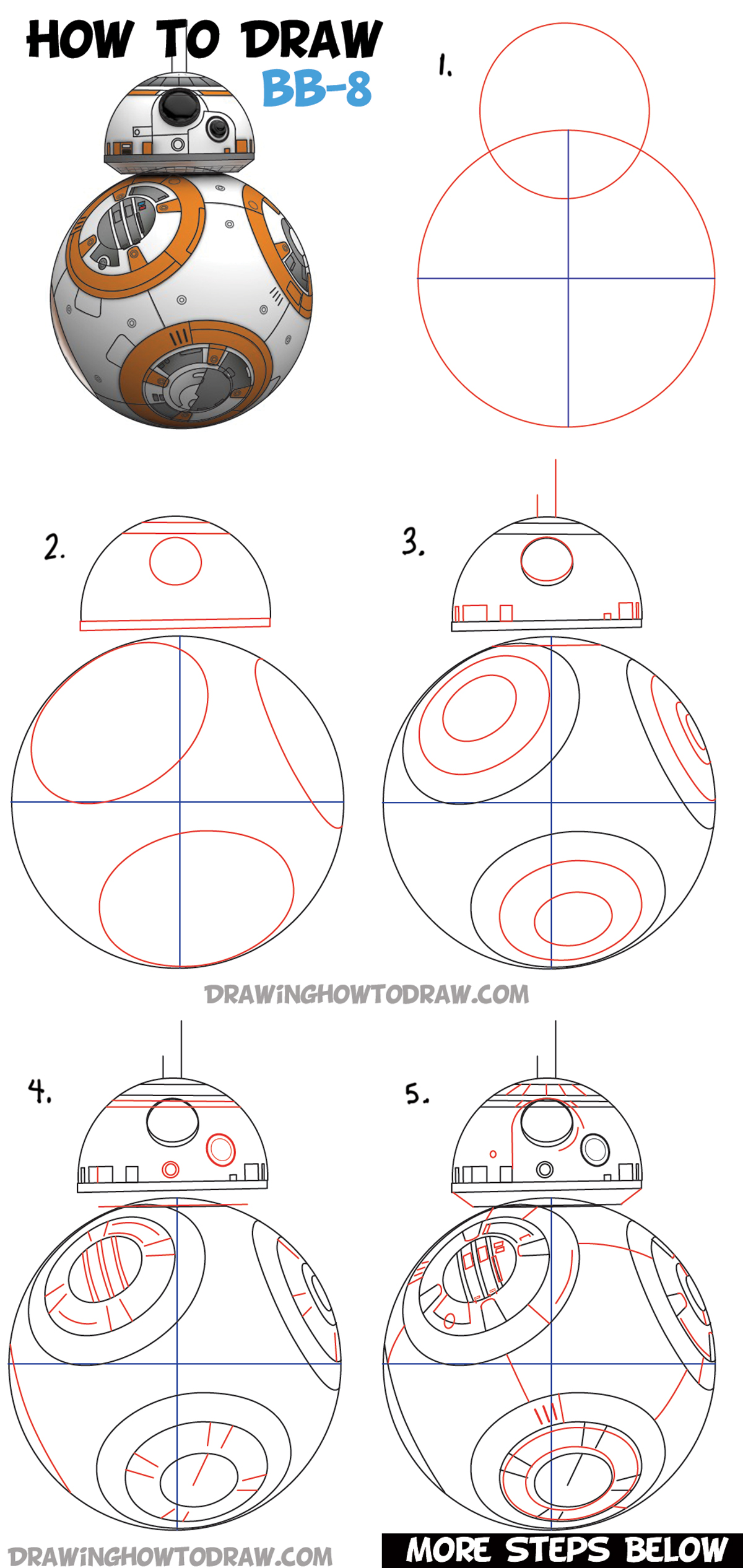 How to Draw BB-8 (Beeby-Ate) the Ball Droid from Star Wars Step by Step Drawing Lesson