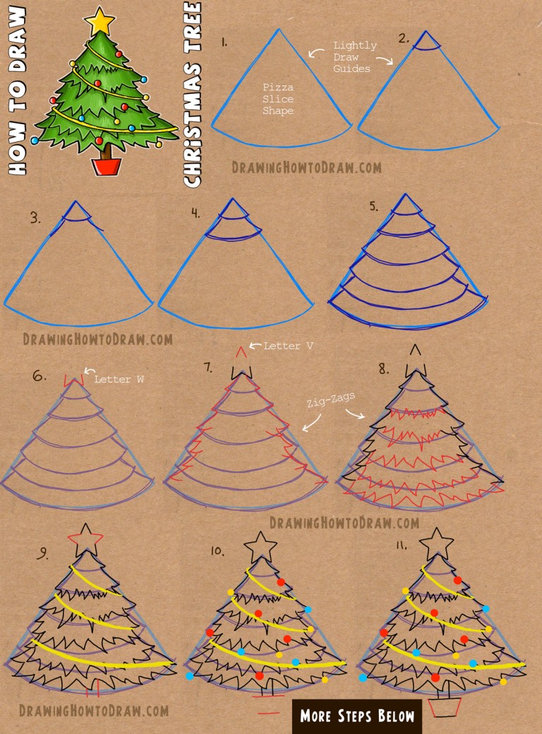 How to Draw a Christmas Tree with Simple Step by Step Tutorial - How to