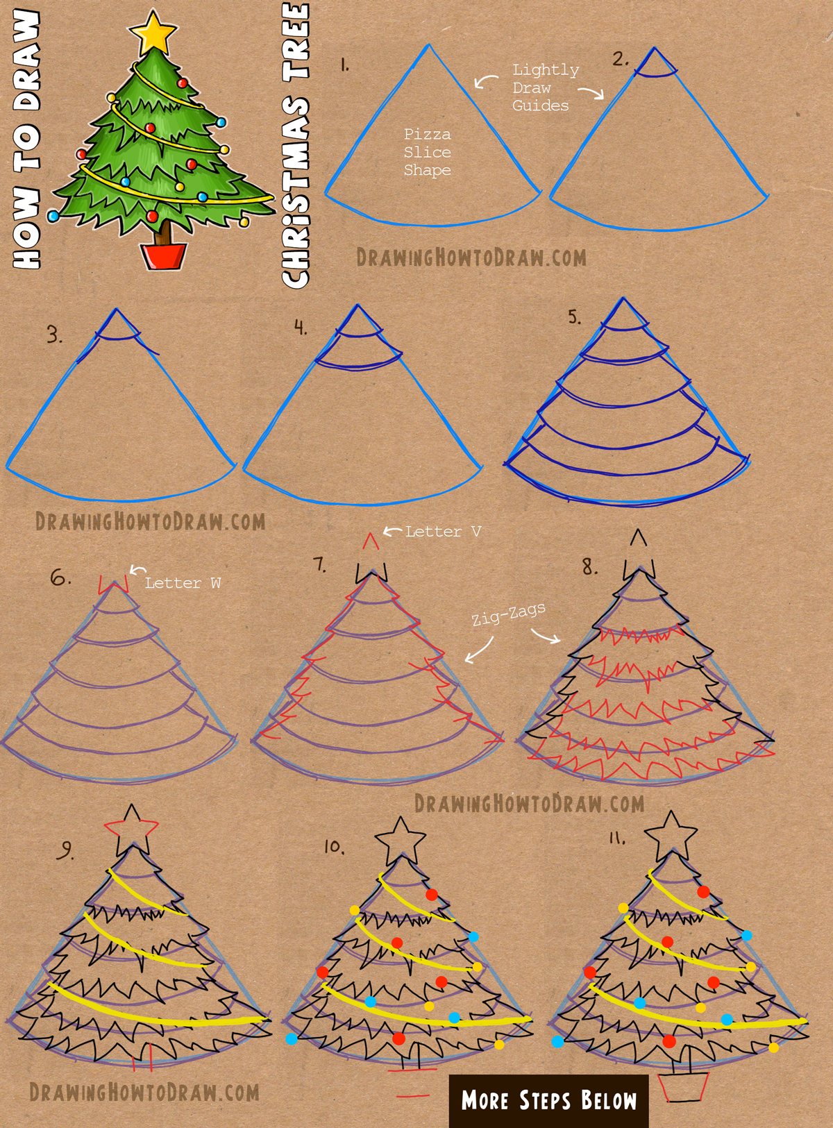 how to draw a christmas tree How to draw a christmas tree with simple
step by step tutorial