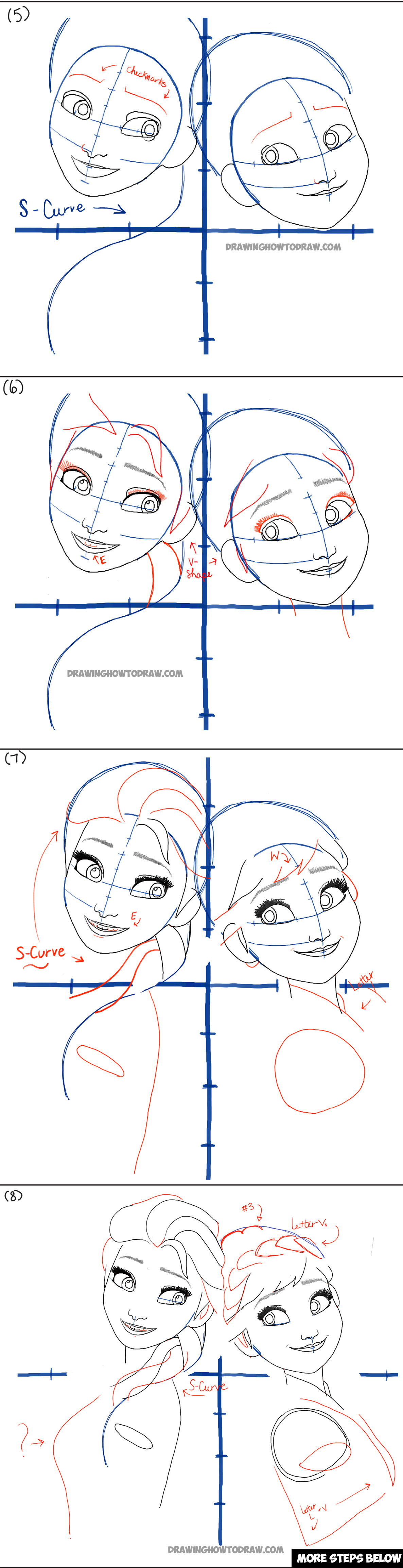 learn how to draw anna and else from frozen with simple steps