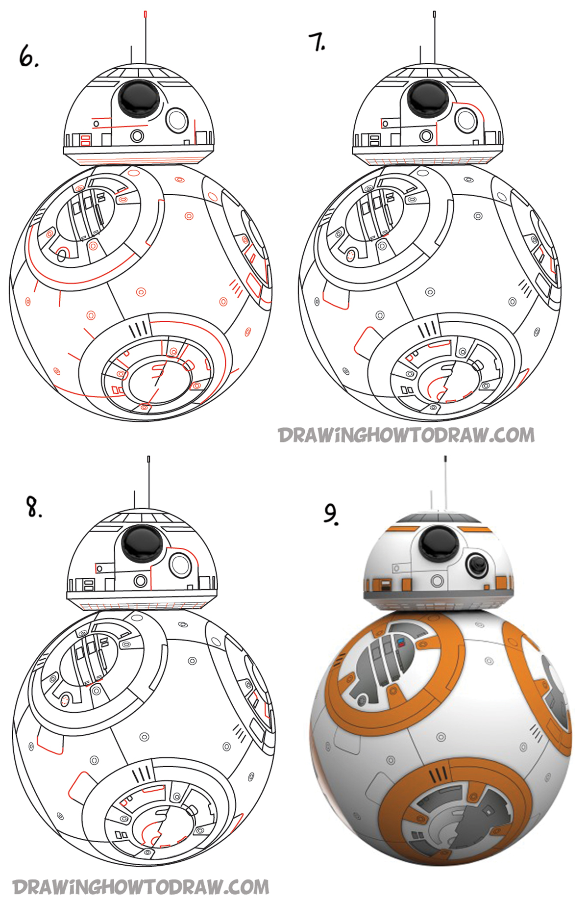 How to Draw BB-8 (Beeby-Ate) the Ball Droid from Star Wars Step by Step Drawing Lesson