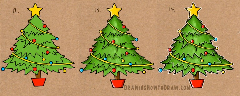Step by Step how to Draw a Christmas Tree