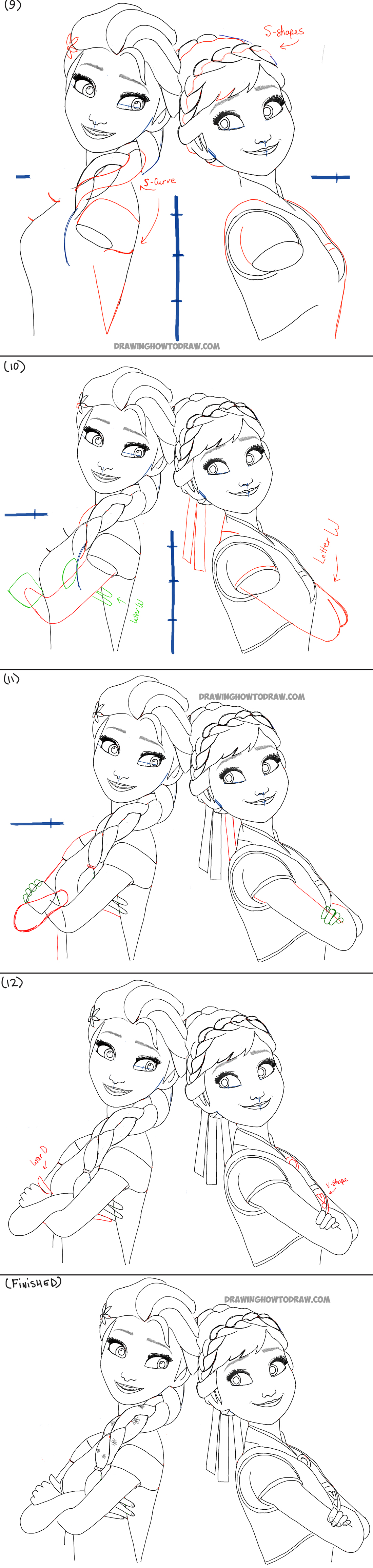 simple instructions for drawing elsa and anna