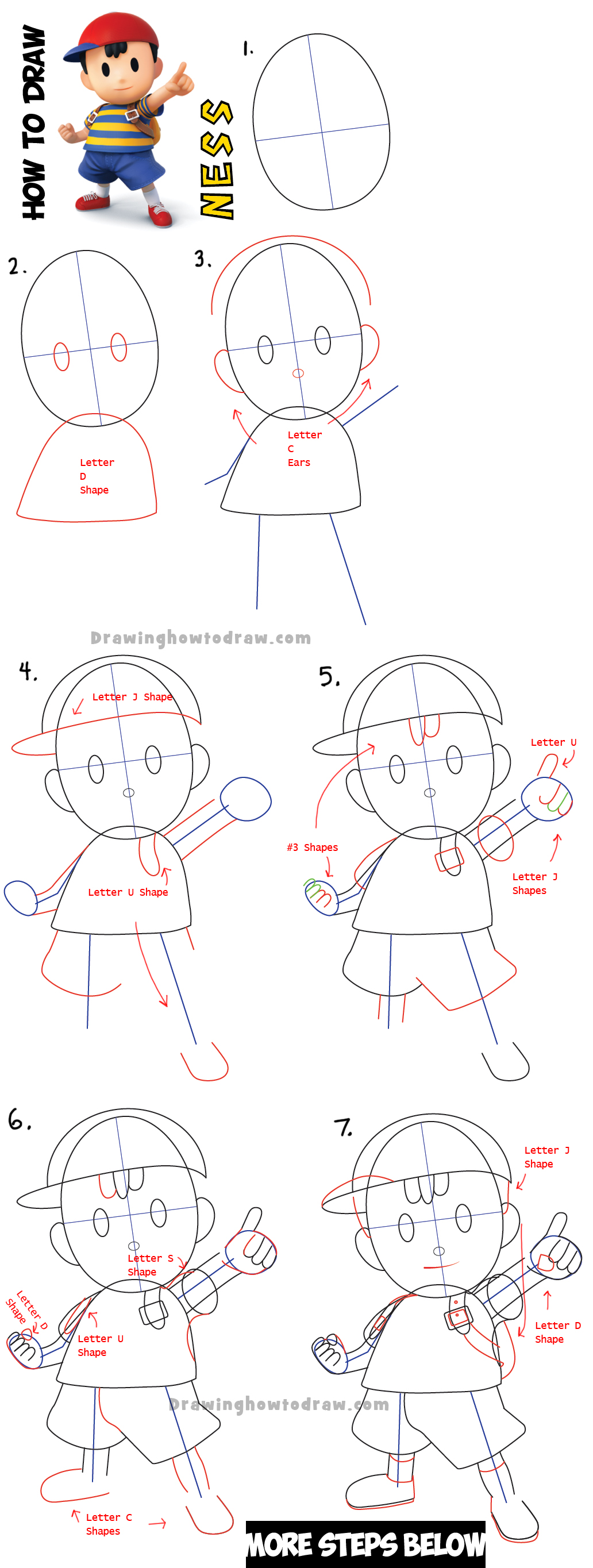 How to Draw Ness from Super Smash Bros with Simple Step by Step Drawing Lesson