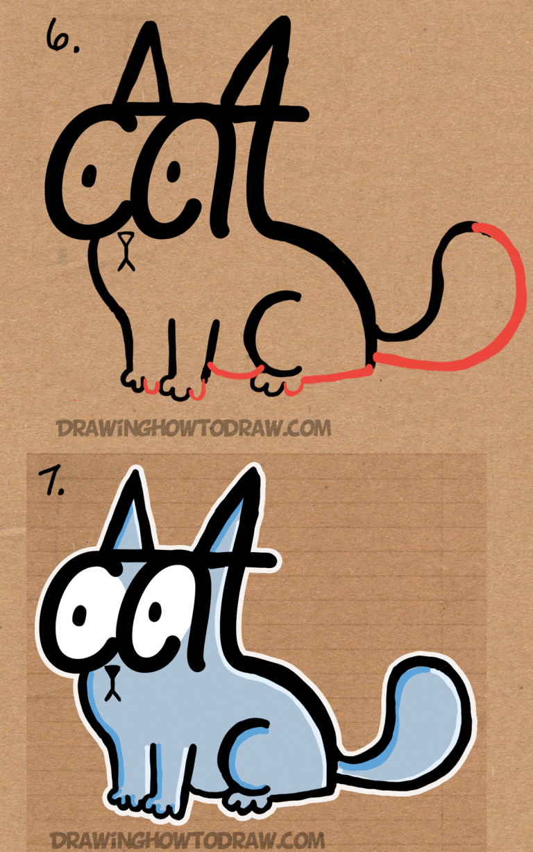 How to Draw a Cartoon Cat Using the Word CAT Easy Steps Tutorial for